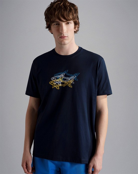 Paul & Shark - Flerefarvede Shark Mønstret T-shirt - byKalstrup.dk