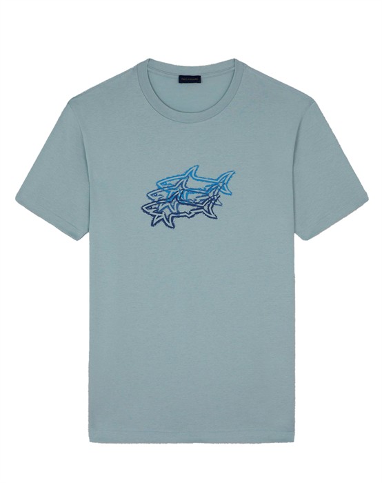 Paul & Shark - Flerefarvede Shark Mønstret T-shirt - L - byKalstrup.dk