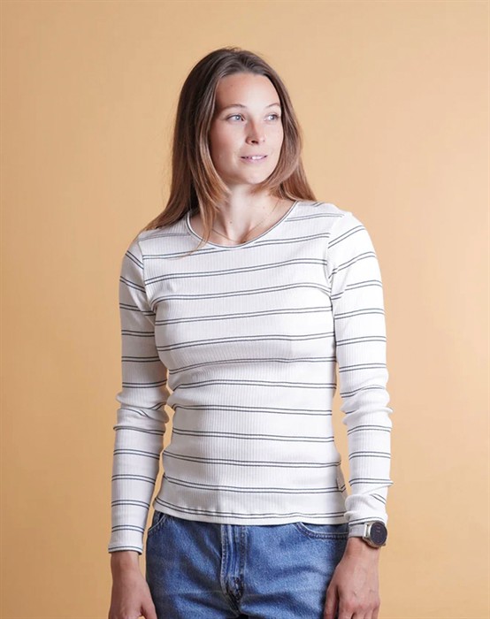 Elsk - Rib Langã Rmet T-shirt - Beige/Sort - L - byKalstrup.dk