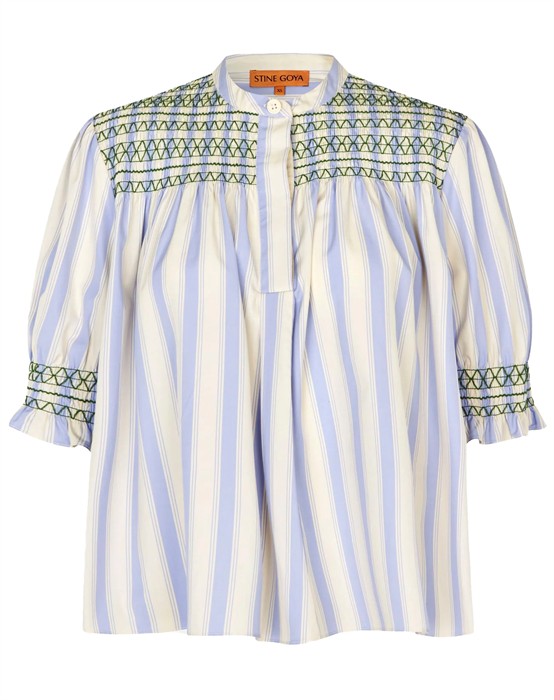 Stine Goya - Smocked GatheRød Bluse - Pastel Stribets - M - byKalstrup.dk