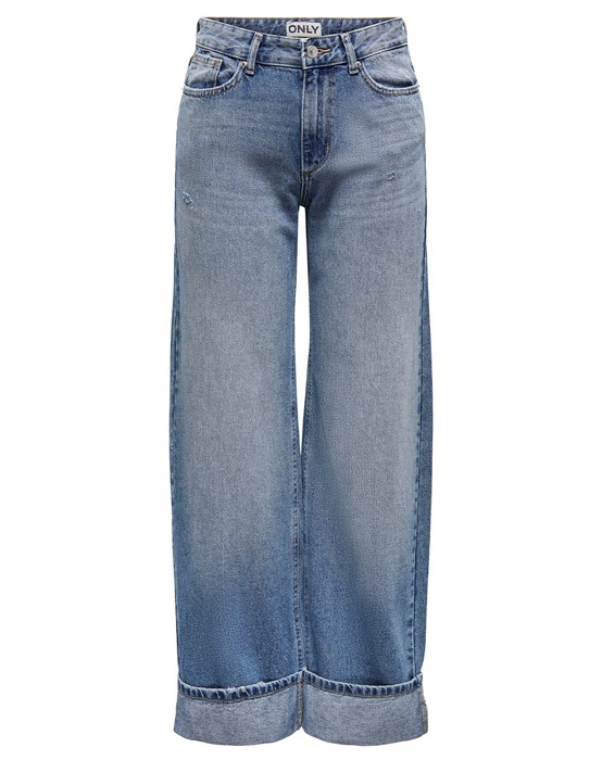 Only - Ella Wide Fold Up Blå Jeans - S - byKalstrup.dk