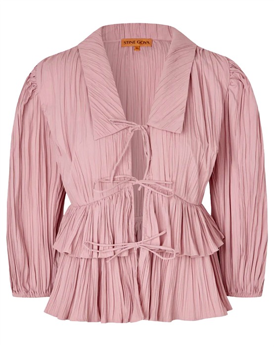Stine Goya - Balloon Sleeve Tie Bluse - Lyserød Nectar - L - byKalstrup.dk