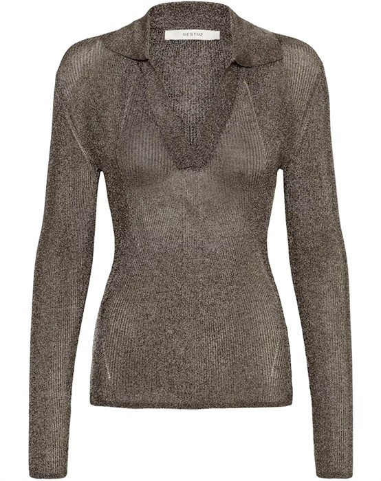 Gestuz - Gzsilvi Polo Top - Warm Grå Metallic - S - byKalstrup.dk