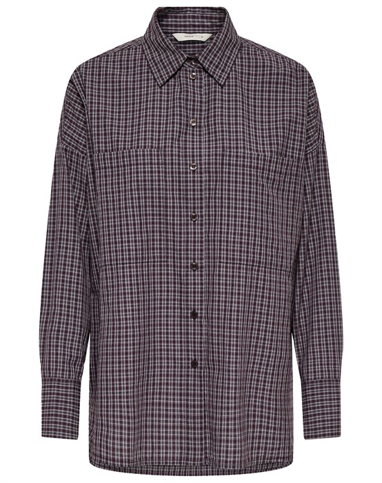Only - Onlfenna L/s Oversize Skjorte - Bordeaux/Grå/Hvid - L - byKalstrup.dk