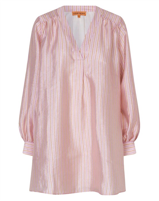Stine Goya - Kimono Mini Kjole - Rosa PinStribet - byKalstrup.dk