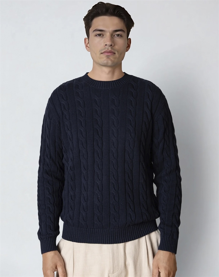 Clean Cut Copenhagen - August Cable Knitted Jumper Strik - Navy - byKalstrup.dk