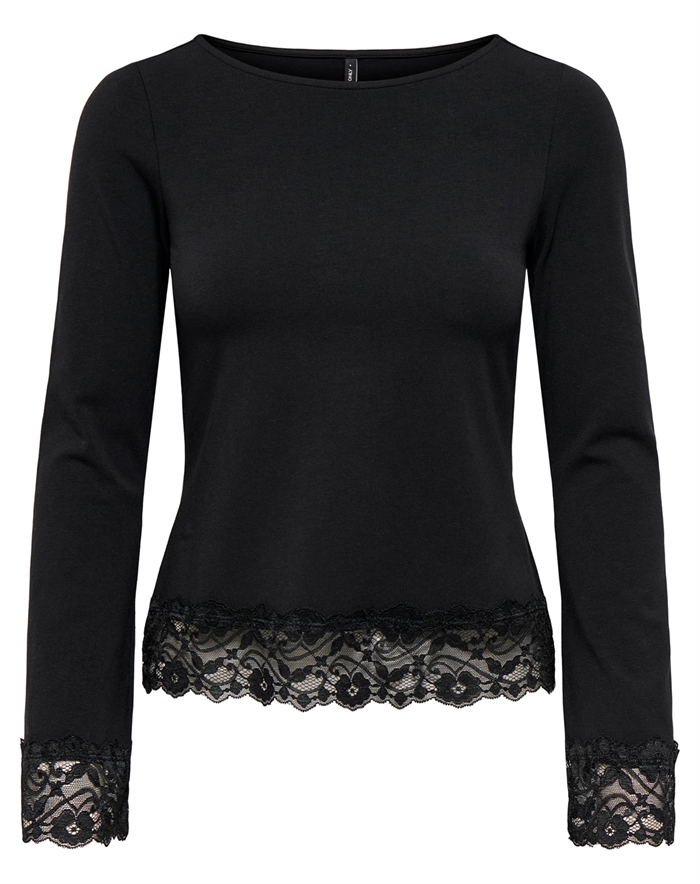 Only - Onllive Love O-neck Lace Top - Sort - byKalstrup.dk