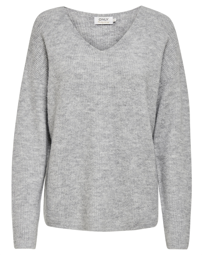Only - Onlcamilla V-neck L/s Strik - Light Grå Melange - L - byKalstrup.dk