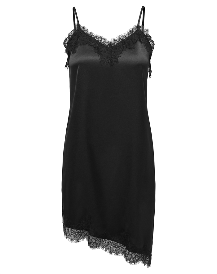 Only - Onlbella Strap Satin Lace Kjole - Sort - byKalstrup.dk