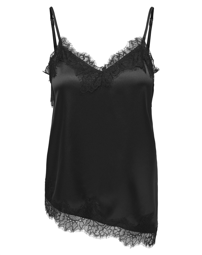 Only - Onlbella Strap Satin Lace Top - Sort - byKalstrup.dk