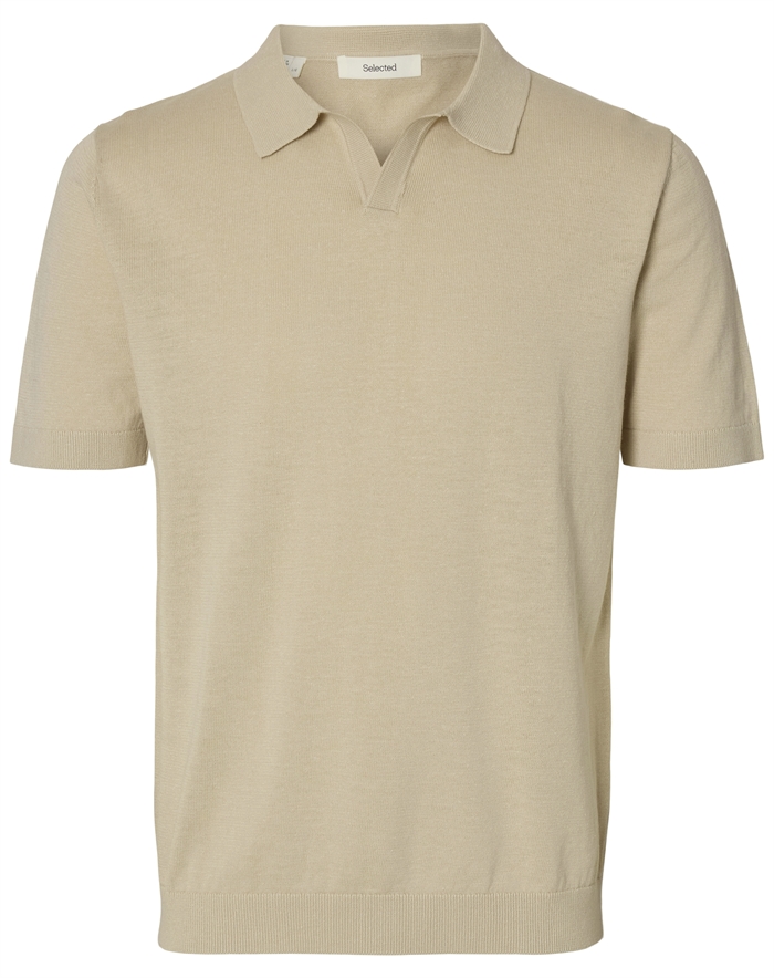 Selected - Slhmattias Linen Blend Open Polo - Oatmeal - byKalstrup.dk