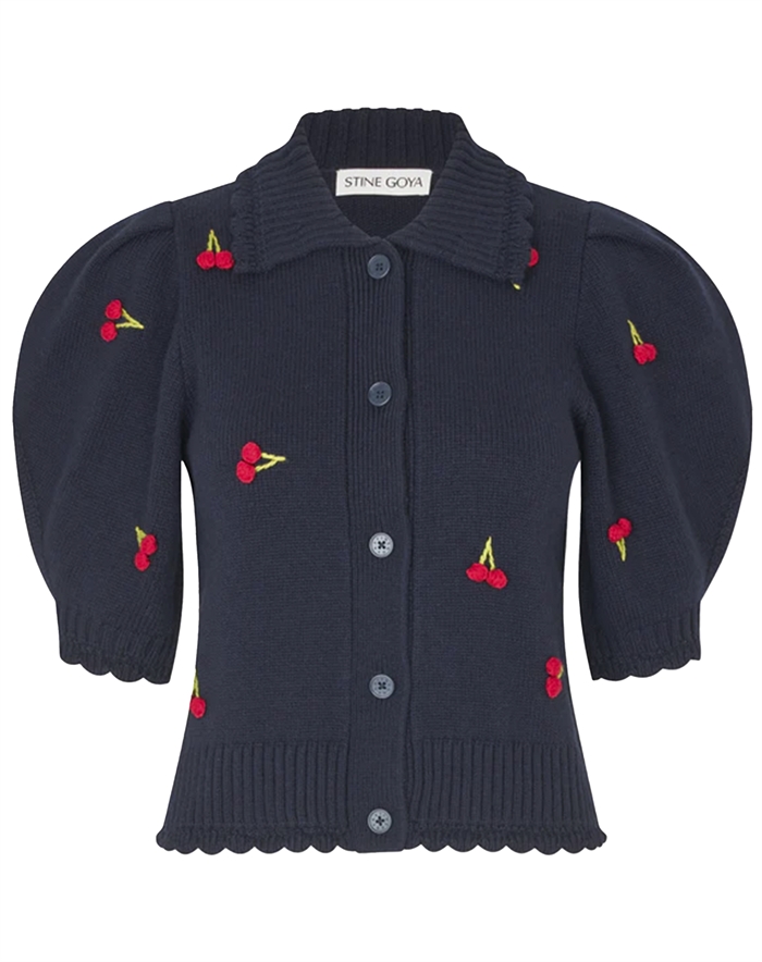 Stine Goya - Bobble Knit Polo Cardigan - Cherries Bobble - byKalstrup.dk