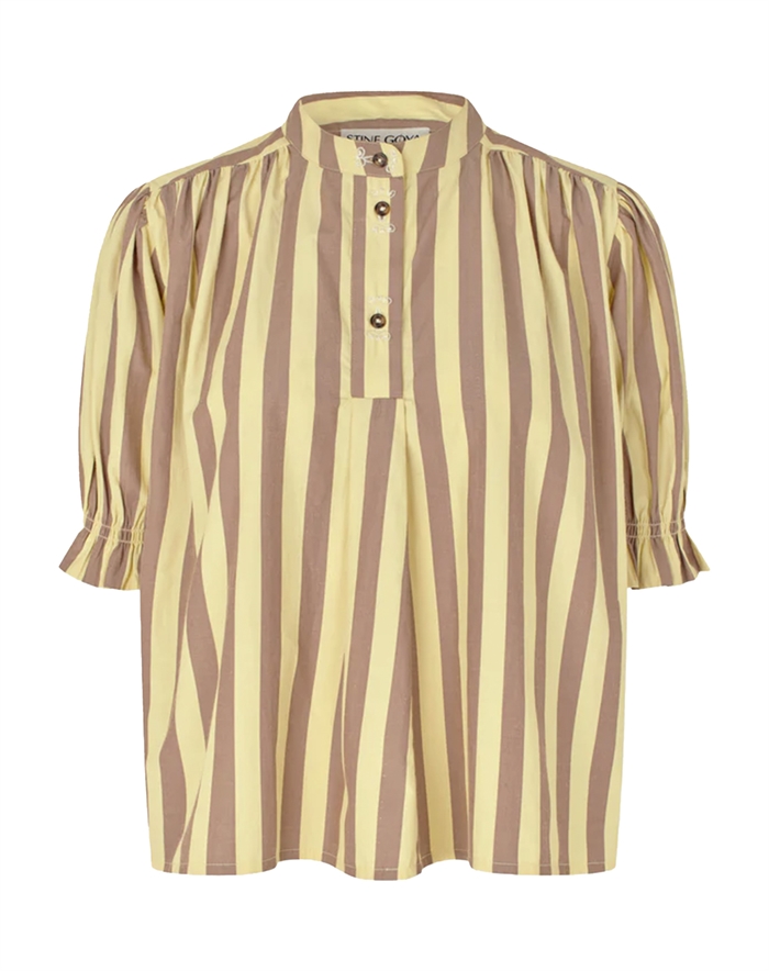 Stine Goya - Stribetd Smocked GatheRød Top - Equestrian Sun - byKalstrup.dk