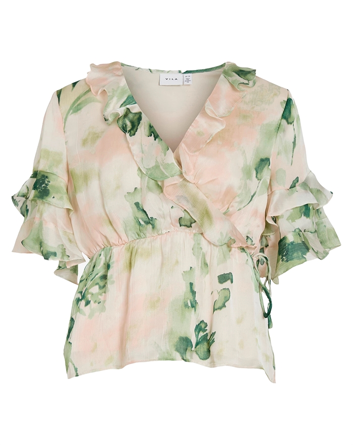 Vila - Vimolina 2/4 Flounce Wrap Bluse - Beige/molina - byKalstrup.dk